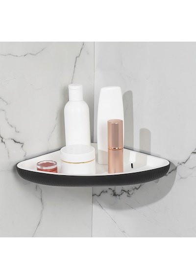 Porsima 0447 İstiridye Yapışkanlı Banyo Köşe Rafı Organizer Siyah