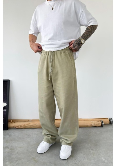 Haki Basic Gabardin Baggy Pantolon