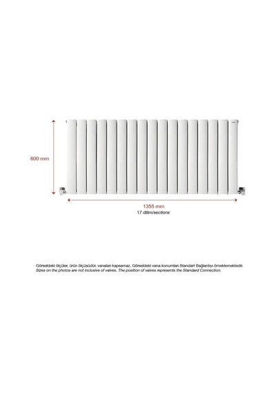 600mm x 1355mm Lilac Yüksek Isı Kapasiteli Dekoratif Yatay Beyaz Alüminyum Radyatör