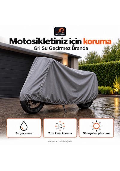 Motenar Motosiklet Brandası Kalın Su Geçirmez Gri