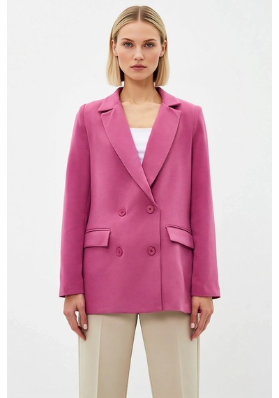 Benerly Kadın Kruvaze Yaka Uzun Kol Regular Kalıp Dokuma Blazer Ceket Fon Pembe