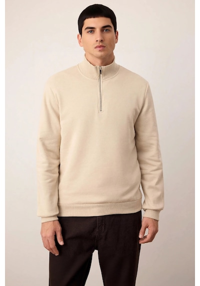 Benerly Erkek Dik Yaka Standart Kol Regular Kalıp Sweatshirt Fonksiyonel Ekru