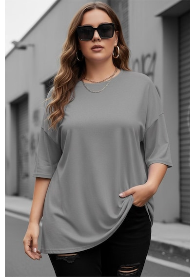 Mily Kadın Büyük Beden Battal Basic Bisiklet Yaka Pamuklu T-shirt Rahat Kesim Unisex Sevgili Kombini Gri Mily Kadın Büyük Beden Battal Basic Bisiklet Yaka Pamuklu T-shirt Rahat Kesim Unisex Sevgili Kombini Gri