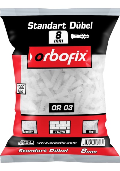 Plastik Dübel Beyaz 8mm 100 Adet