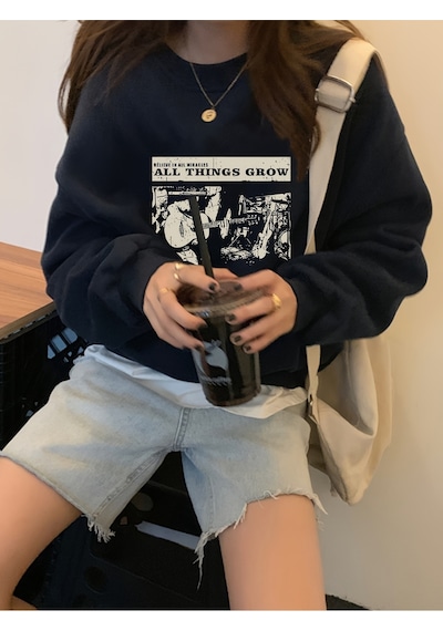 Uyguntarz Unisex All Things Grow Baskılı Oversize Sweatshirt Lacivert