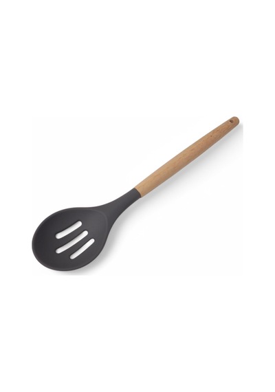 Bambu Saplı Silikon Delikli Servis Kaşığı, Bambu Uzun Silikon Delikli Servi Kaşığı 27cm 3 Renk Seçenekli Siyah