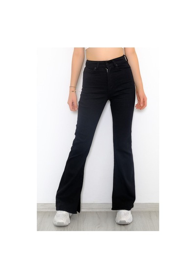 İspanyol Paça Yırtmaçlı Kot Pantolon Siyah - 8839.1184. Çok Renkli