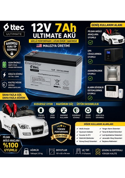 Akülü Çocuk Arabası İçin 12v 7a Akü
