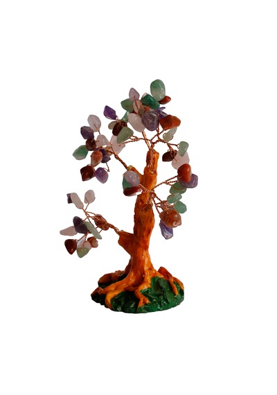 Karışık Doğal Taşlı Hayat Ağacı Biblo - 16x14 Cm El Yapımı Enerji