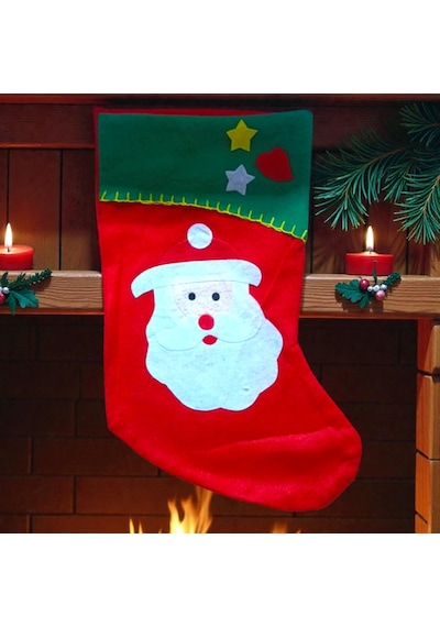 Kırmızı Noel Çorabı Noel Baba Figürlü Çorap Yılbaşı Süsleri Yılbaşı Dekorları 44 Cm Noel Baba Çorabı