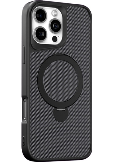 Teleplus Apple Uyumlu iPhone  16 Pro Max Kılıf Karbon Fiber Magsafeli 360 Dönerli Standlı Alp Kapak