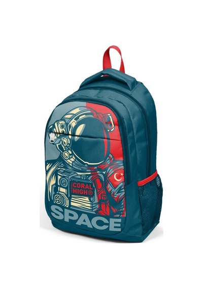 Coral High Kids Çivit Kırmızı Astronot Desenli 2'li Okul Çanta Seti Set0214389