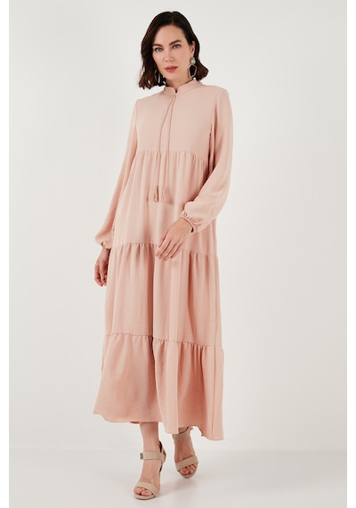 Lela Modest Regular Fit Dik Yaka Uzun Bayan Elbise 611El545 Bej