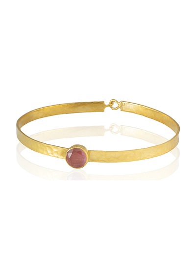 Kadir Jewellery 22 Ayar Altın Kaplama El İşçiliği Zirkon Taşlı Kadın Kelepçe Bilezik Pembe