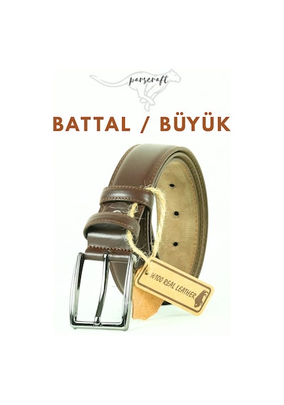 Parscraft Battal Boy / Büyük Beden / Uzun Boy Xxl 3,5 Cm Klasik Kahverengi Erkek Hakiki Deri Kemer