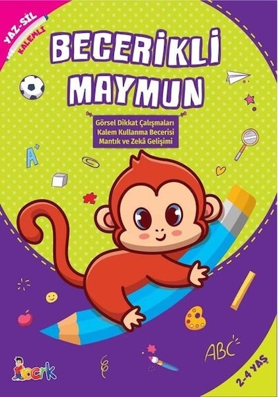 Becerikli Maymun - Yaz Sil 2-4 Yaş- Bıcırık Yayınları