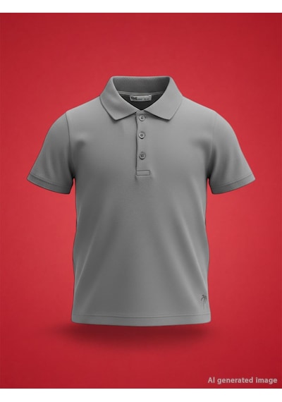 Civil Boys Palmiye Nakışlı Polo Yaka 10-13 Yaş Tişört - Gri Açık Gri