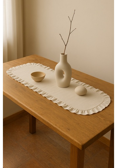 Eko Fırfırlı Keten Runner 40 X 110 Cm Bej