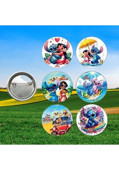 Lisanslı Yaka Çanta Metal Rozeti Lilo Ve Stitch 6lı Paket Pinyata İçi Doğum Günü Hediyesi Diğer