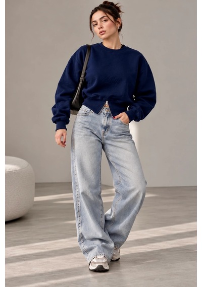 Bbbutikbasic Fermuar Detaylı Şardonlu 3 İplik Kadın Sweatshirt My3535 Lacivert