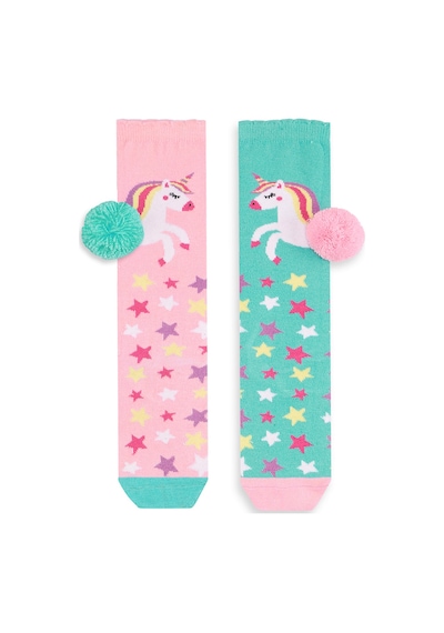 Denokids Unicorn Star Kız C Ocuk Pembe Yes İl Dizaltı C Orap Renkli