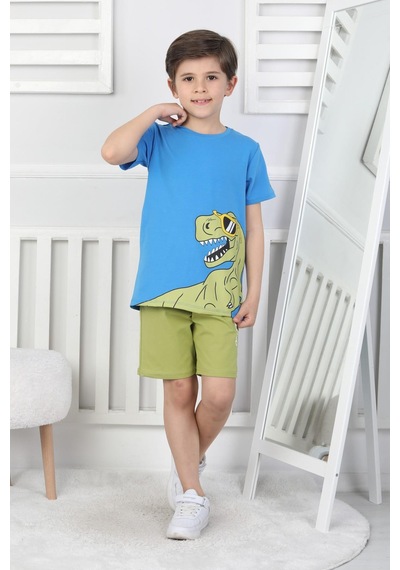 Dinozor Baskı Erkek Çocuk Takım-90430 Mavi