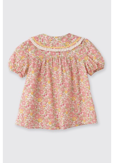 Panço Liberty Kumaş Çiçek Desenli Kız Çocuk Gömlek Pembe