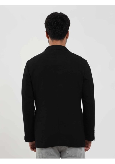 Dufy Siyah Erkek Slim Fit Çizgili Sivri Yaka Ceket - 104443-siyah Siyah