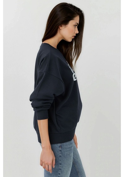 Hiccup Baskılı Yuvarlak Yaka Uzun Kollu Sweatshirt Lacivert