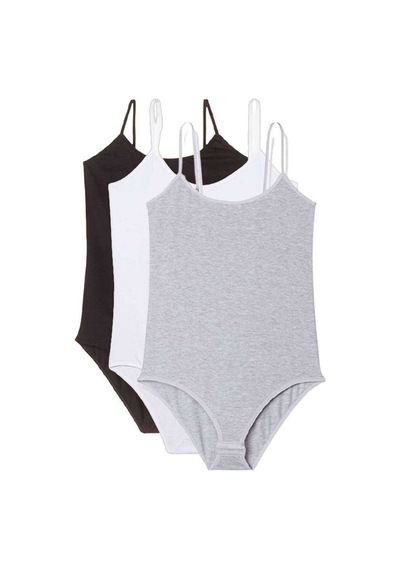 3 Adet İp Askılı Kadın Çıtçıtlı Body Siyah Beyaz Gri Diğer