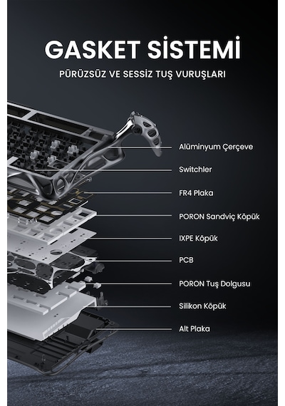 Gravastar Mercury K1 Pro+x Kablosuz Rgb Işıklı Mekanik Q Gaming Klavye Ve Optik Mouse Seti, Uzay Gri Optik