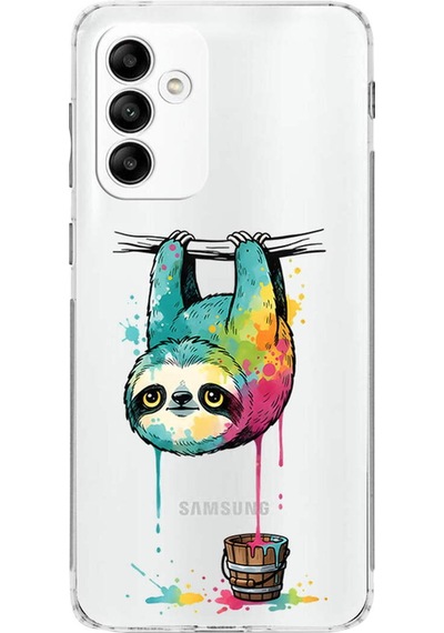 Samsung Galaxy M23 İle Uyumlu Splash Tembel Hayvan Tasarımlı Şeffaf Silikon Kılıf Şeffaf