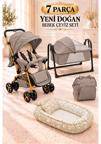 7 Parça Yeni Doğan Bebek Çeyiz Seti Bebek Arabası-beşik-çanta-babynest-yatak-ayak Örtüsü-yastık