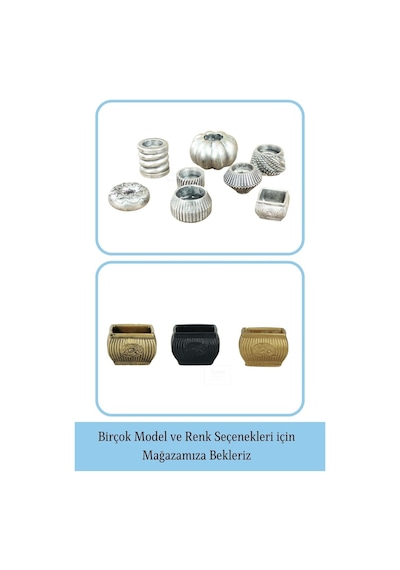 Eskitme Mumluk Şamdan Tealight Mum Uyumlu Mini Çizgili Çiçekli Model - Gümüş Eskitme