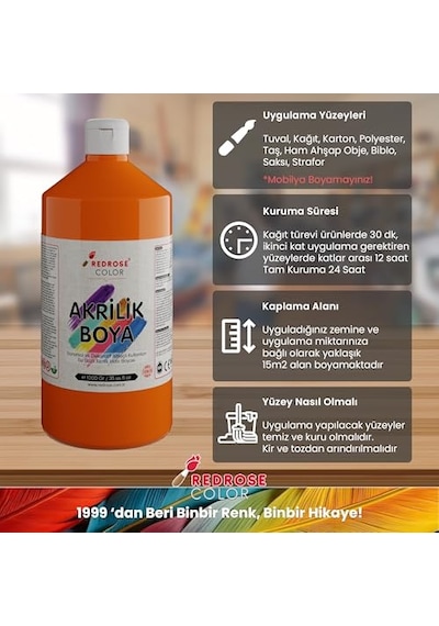 Yeşil, Mor, Turuncu Akrilik Boya 3'lü Set 3x1000 Gr Genel