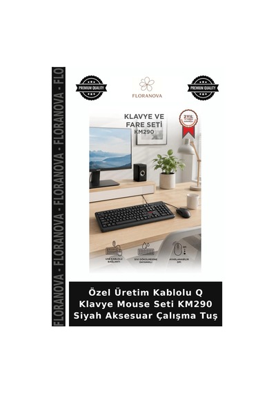 Özel Üretim Kablolu Q Klavye Mouse Seti Km290 Siyah Aksesuar Çalışma Tuş