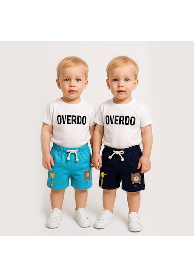 Overdo Kids 2ip Ayıcık Baskılı Beli Lastikli Unisex Şort Lacivert