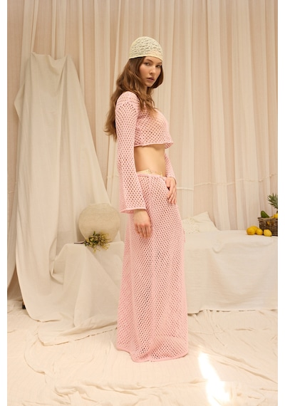Mai Collection Forio Pembe Triko Crop Etek Takım