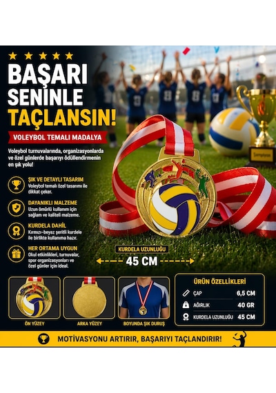Avessa Mad-vol-1 Voleybol Figürlü Madalya 6,5 Cm Çok Renkli