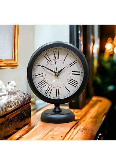 Siyah Metal Ofis Salon Otel Masa Saati 25*20 cm V9 Siyah