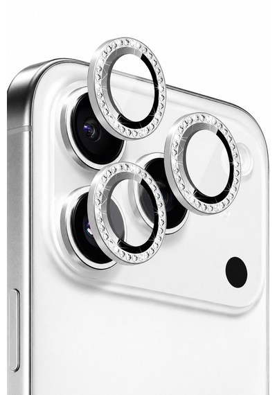 İphone 17 Pro / 17 Pro Max Uyumlu Taşlı Kamera Lens Koruyucu Gümüş