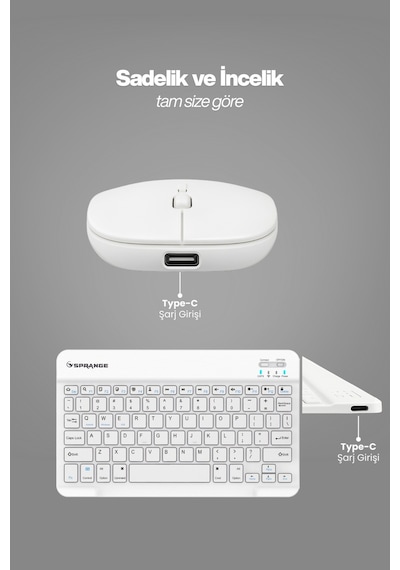 Tablet Ve Telefonlar İçin Bluetooth - Wireless Klavye Ve Mouse Set - Beyaz Diğer