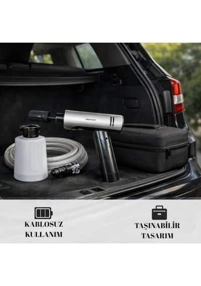 Kablosuz Basınçlı Yıkama Makinesi 203 Psı 7800 Mah Bataryalı, 180w Motor, Lcd Ekranlı, 5 Modlu Ayarlanabilir Nozul, Taşınabilir Araç Yıkama Tabancası Köpük Tanklı