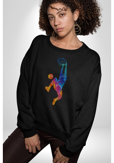 Smaç Basketbol Renkli Unisex Siyah Baskılı Sweatshirt Siyah
