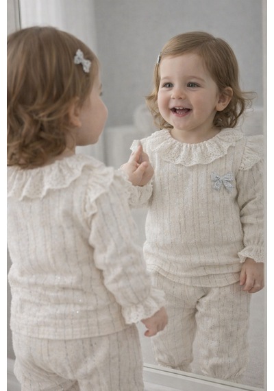 Babyhola Kız Bebek Takım Bayramlık Fiyonk Detaylı Simli Müslin İkili Set 2006 Gümüş