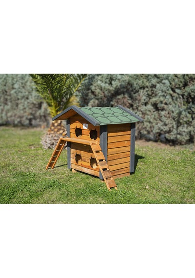 4 Yuvalı Kedi Evi Ahşap