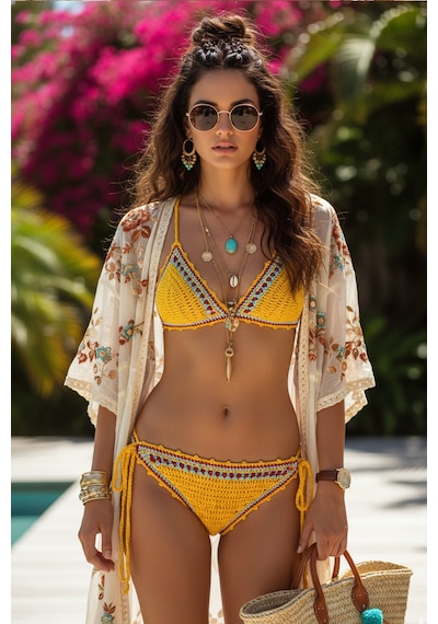 Neon Canlı Renkli Yanlardan Bağlamalı Düğümlü Astarsız Elişi Tığişi Plaj Sahil Bikini Altı Sarı Neon Canlı Renkli Yanlardan Bağlamalı Düğümlü Astarsız Elişi Tığişi Plaj Sahil Bikini Altı Sarı