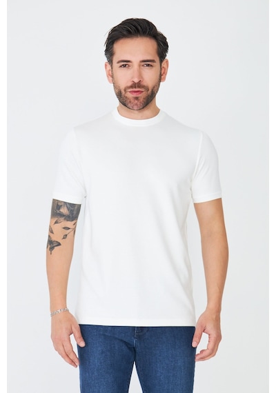 Beyaz Sıfır Yaka Basic T-shirt