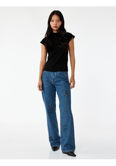 Koton Normal Bel Düz Paça Düğmeli Çiçekli Taşlı Jean Pantolon - Straight Jeans Koyu İndigo 6wal40189md Dark Indigo Koton Normal Bel Düz Paça Düğmeli Çiçekli Taşlı Jean Pantolon - Straight Jeans Koyu İndigo 6wal40189md Dark Indigo