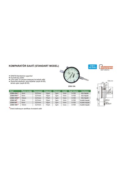 Insıze 2308-10Fa Komparatör Saati - Düz Kapak